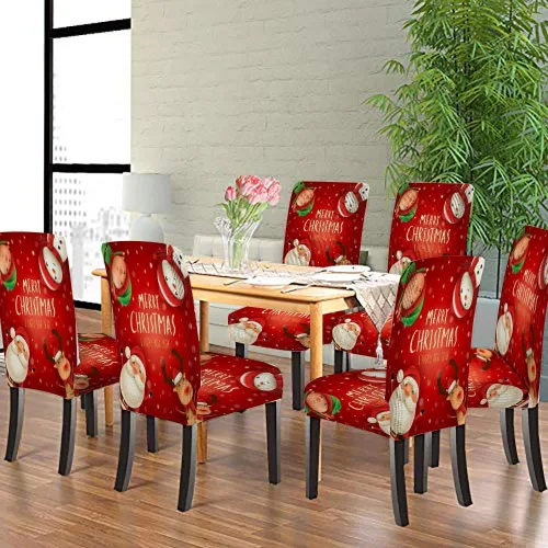 Vista 82 de CAPSCEOLL Christmas Dining Chair Covers,Snowflakes Festive Winter Pattern Stretch Chair Covers for Dining Room Set of 2 Washable Spandex Parson
