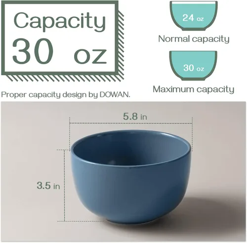 Vista 5 de DOWAN Tazones de sopa y cuencos de cereales de 5.8 pulgadas de profundidad, juego de 4 cuencos grandes de 30 onzas para cocina, cuencos de cerámica