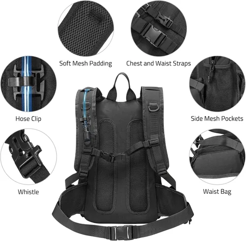 Vista 5 de CVLIFE Paquete de hidratación táctica de 3 litros, bolsa de agua ligera con vejiga para hombres y mujeres, mochila Molle resistente para senderismo