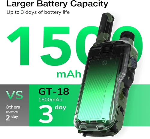 Vista 7 de BAOFENG GT-18 Walkie Talkies para niños y adultos, radio bidireccional FRS recargable de largo alcance sin licencia, batería de 1500mAh, 22 canales