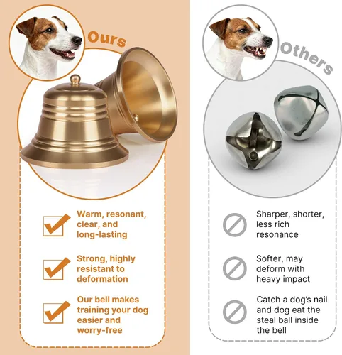 Vista 4 de Campanas de puerta de cuero para perros para entrenamiento de orinal, grandes campanas de puerta de latón para cachorros extra ruidosas