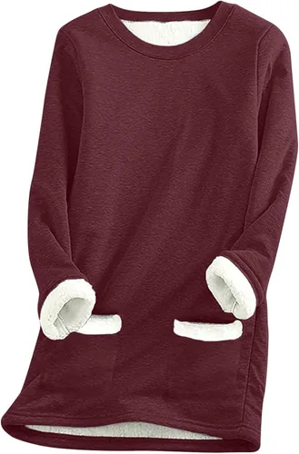 Vista 6 de Sudaderas de forro polar para mujer, de manga larga, cómodas, de felpa, cálidas, para invierno Negro