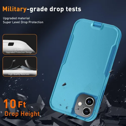 Vista 5 de Xmon Funda para iPhone 11, resistente y resistente con clip para cinturón, a prueba de golpes, protector de pantalla de vidrio templado + protector