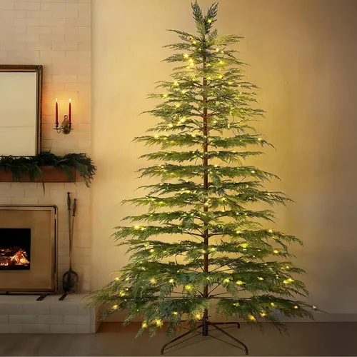 Vista 8 de Decoraciones navideñas: árbol de ciprés de Navidad preiluminado de 7.5 pies Árboles de Navidad artificiales con 350 luces LED, decoración navideña