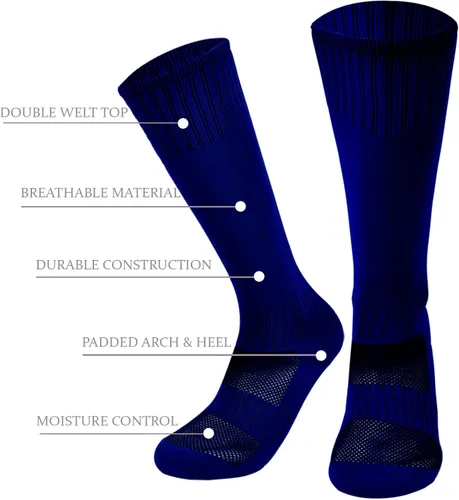 Vista 2 de Marchare Calcetines de fútbol para niños, calcetines de fútbol para niños pequeños, calcetines deportivos sólidos hasta la rodilla para niños