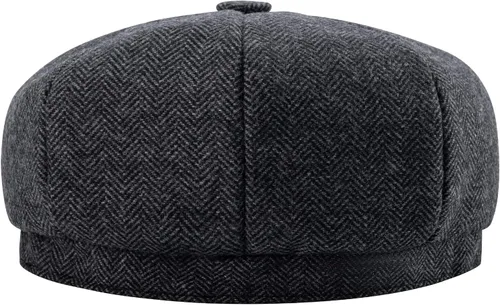 Vista 4 de BOTVELA Sombrero de tweed de espiga de 8 paneles de mezcla de lana para hombre