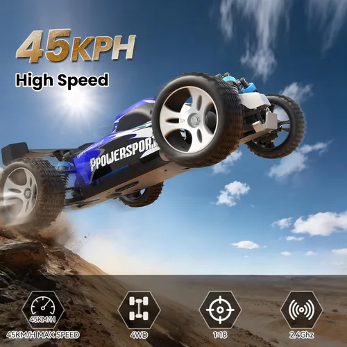Vista 5 de SIMREX Coche RC 1:18 Escala 4WD, 40+ MPH Camión todoterreno de alta Azul