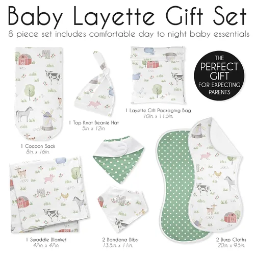 Vista 6 de Sweet Jojo Designs Juego de canastilla de animales de granja para niños y niñas, artículos esenciales para recién nacidos, para regalo, gris, rojo