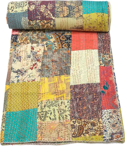 Vista 13 de Marubhumi Colchas hechas a mano tradicional de algodón puro con estampado de cachemira Kantha, funda de cama reversible con estampado de cachemira