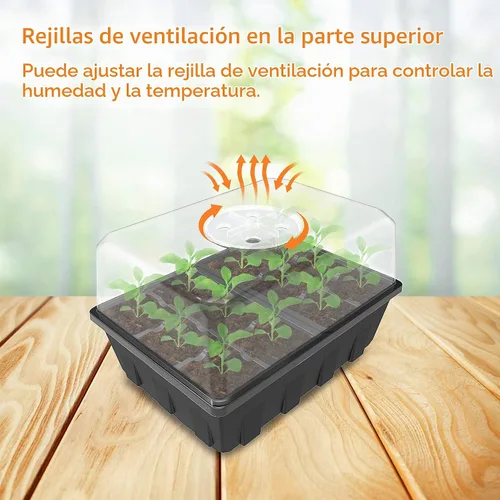 Vista 3 de Gardzen Paquete de 3 bandejas de inicio de semillas con cúpula ventilada ajustable de 36 celdas Negro