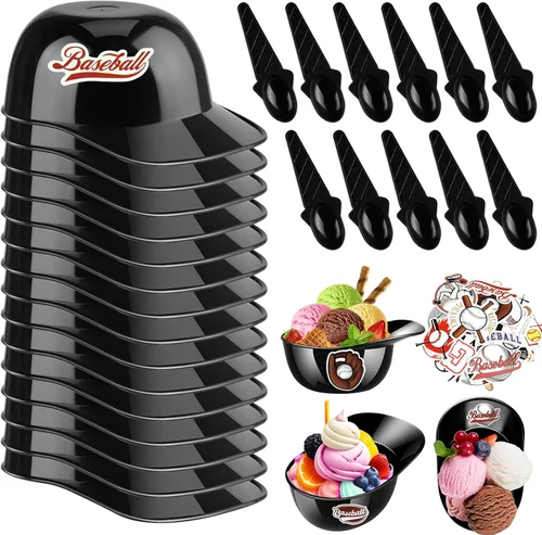 Vista 20 de MEEZY Juego de 16 cuencos de helado con diseño de casco de béisbol con 8 mini tazas de postre y 8 cucharas, 8 onzas. Cuencos reutilizables