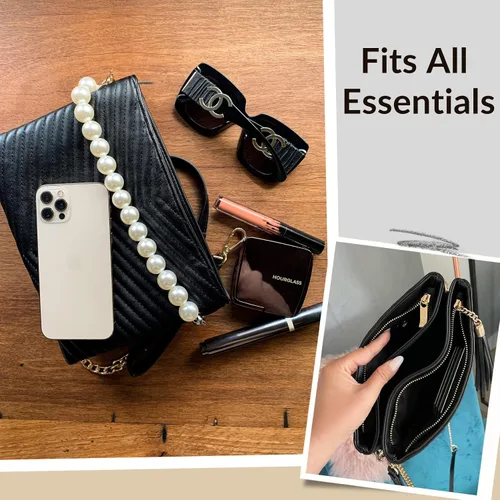 Vista 4 de Before Ever Bolsos de mano de pulsera de doble bolsa para mujer bolso de mano grande de noche con cruzado de perlas blancas