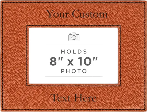 Vista 57 de Marco de fotos de piel sintética de cuero sintético grabado para añadir tu texto personalizado para colgar o en la mesa, marco de fotos familiares
