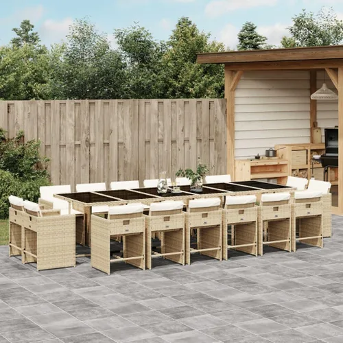 Vista 38 de 9-Piece Patio Dining Set with Cushions Beige Poly Rattan Outdoor Furniture for Garden Backyard Balcony – Foldable Chairs Space Saving Design