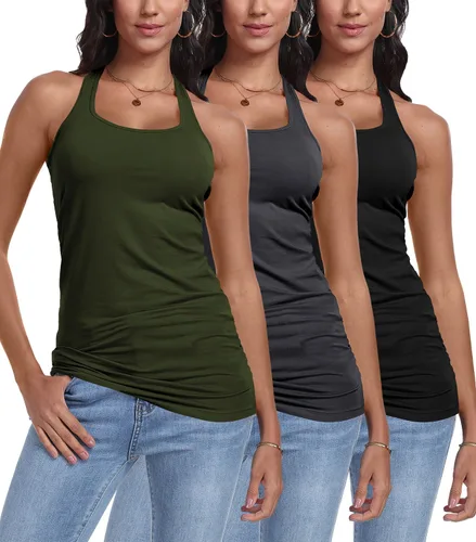 Vista 11 de Paquete de 3 camisetas sin mangas con espalda cruzada para mujer Negro+blanco+rosa