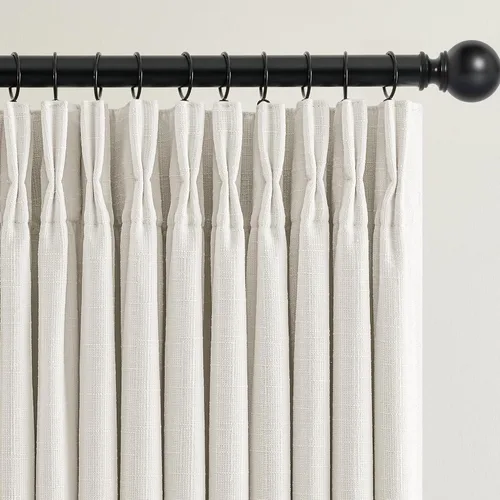 Vista 91 de Cortinas opacas de lino plisado natural de 96 pulgadas de largo