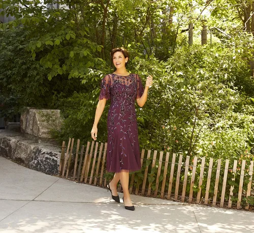 Vista 9 de Adrianna Papell Elegante vestido midi con cuentas para mujer