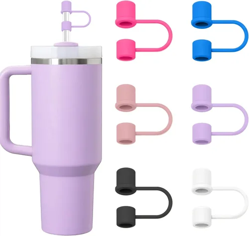 Vista 15 de 6 fundas de silicona para popote compatibles con Stanley Cup, vaso de 30 y 40 onzas con asa de 0.394 in, tapas de popote a prueba de polvo