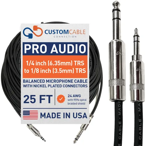 Vista 13 de Custom Cable Connection Cable equilibrado TRS TRS de audio profesional de 75 pies (0.250 in) a 1/8 pulgadas (0.138 in)