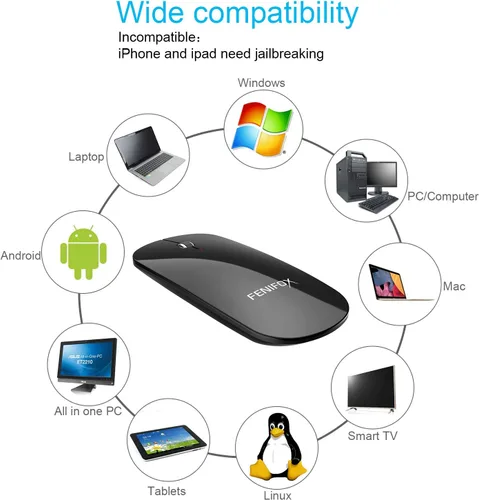 Vista 6 de FENIFOX mini mouse Bluetooth, mouse óptico móvil portable ultrafino con batería recargable para PC, Mac, laptop, tablet Android, Negro