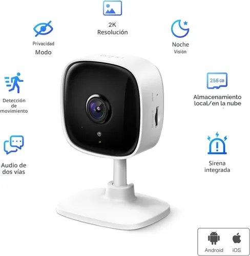 Vista 2 de Tapo Cámara de seguridad interior 2K, monitor de bebé, cámara de perro, con Blanco