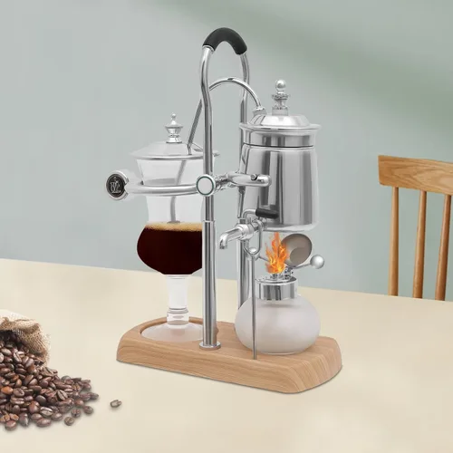 Vista 2 de Cafetera de sifón vintage, cafetera de sifón, elegante sistema de cafeteras retro, cafetera plateada con lámpara de alcohol para un rico sabor
