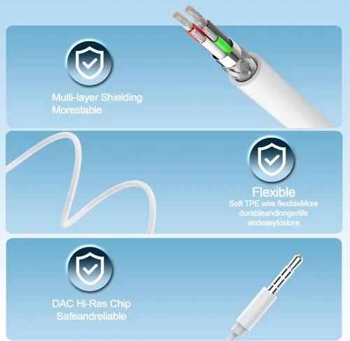 Vista 3 de Docutca - Pack de 2 auriculares con cable/auriculares con cable con conector de 3.5mm [Certificado MFi] con micrófono y control de volumen
