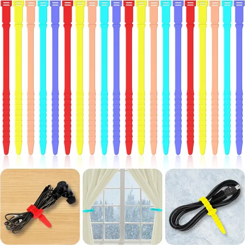 Vista 15 de Bridas de silicona reutilizables de 7 pulgadas, 20 correas de goma para gestión de cables, organizador de cables elásticos para el hogar, oficina