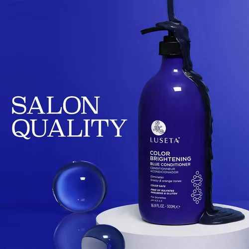 Vista 6 de Luseta - Champú azul para color castaño cobrizo y tonos fríos, depósito de color e iluminación para cabello tratado, 16.9 onzas