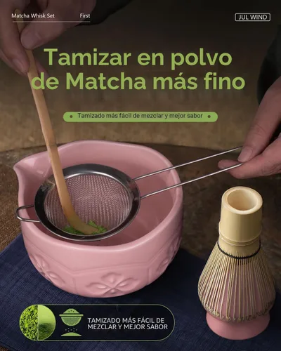 Vista 4 de Matcha Whisk Set, Matcha Set Includes Bamboo Whisk, Ceramic Bowl Rosa