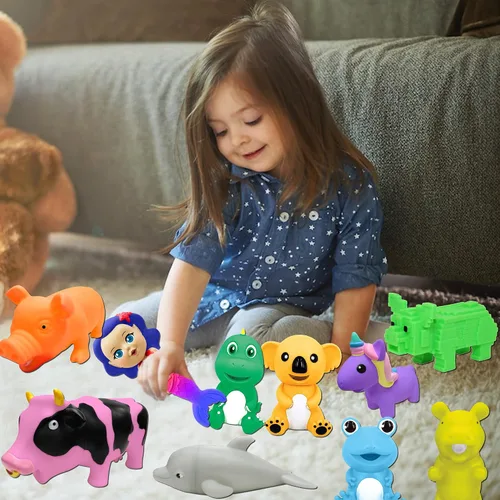 Vista 9 de Juguetes chirriantes para bebés, juguetes para apretar, regalos de fiesta para niños, juguetes novedosos y diversiones, regalos de goma que gritan