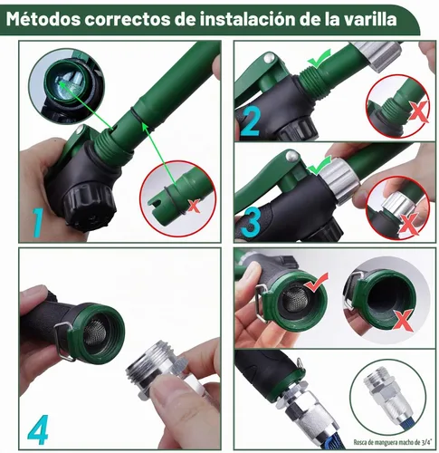 Vista 9 de Varita de riego resistente de 21 pulgadas con cabezal giratorio, varita rociadora de agua ajustable con mango ergonómico, rocía 6 patrones de riego