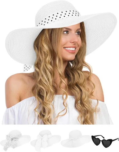 Vista 12 de Sombreros de paja Sun Beach para mujer, sombrero de ala ancha de verano 2-Beige