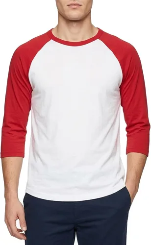 Vista 22 de Camiseta de béisbol raglán para hombre, de algodón, dos tonos, casual, atlética