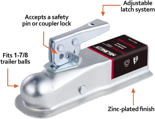 Vista 2 de NBJINGYI Acoplador recto de remolque con bola de 1-7/8 pulgadas, canal de 2-1/2 pulgadas de ancho, 2000 LBS Acoplador de lengua de remolque Fits