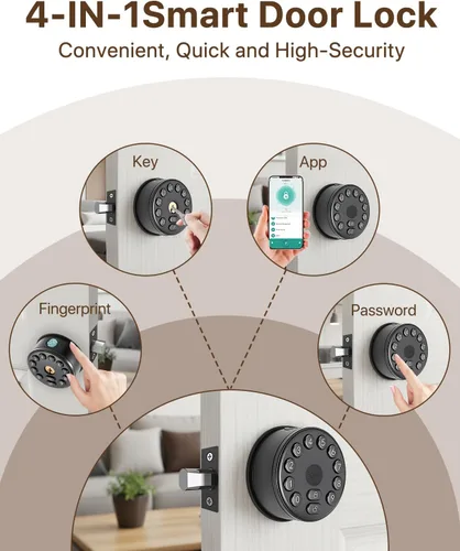 Vista 2 de Cerradura de puerta inteligente con huellas dactilares con teclado, control de aplicación, desbloqueo automático, cerrojo electrónico para puerta