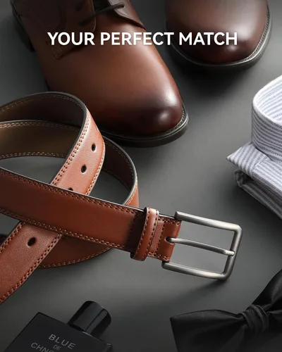 Vista 3 de CHAOREN Cinturón de cuero para hombre, cinturones de vestir de 1 38 pulgadas para hombre, regalo considerado para el trabajo, negocios, jeans