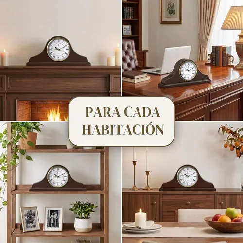 Vista 9 de Reloj de Repisa a Batería - Reloj de Repisa de Madera - 15x7.5 pulgadas - Silencioso, Hecho de Madera Real y Fácil de Leer - para Decoración de Sala