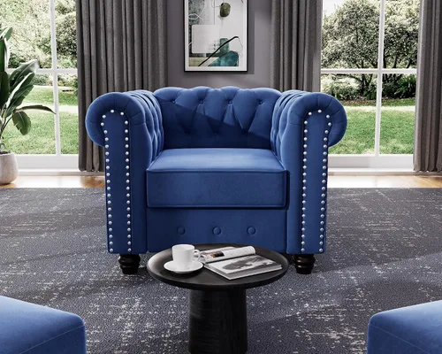 Vista 34 de Morden Fort - Juego de sillas y sofá Chesterfield clásico, con reposabrazos acolchados y patas de madera maciza, sofá cama para mascotas, cómodo