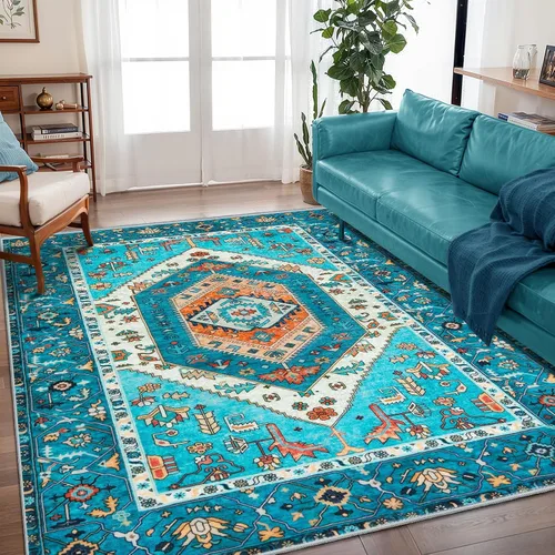 Vista 336 de SERISSA - Tapetes florales vintage, antideslizante, lavable, pequeño, ultrasuave, bohemio, de pelo bajo, para entrada, interiores, habitación