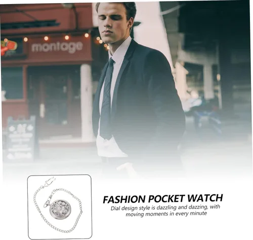 Vista 7 de ERINGOGO Reloj de bolsillo para hombre, 2 piezas, reloj minimalista con colgante de plata para hombre, colgante para hombre, relojes clásicos huecos