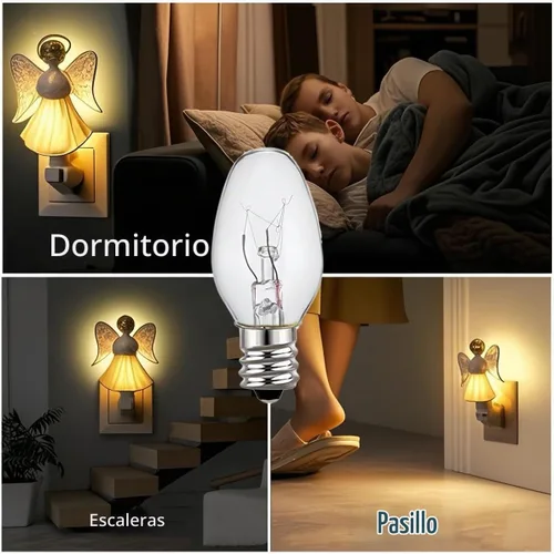 Vista 8 de Bombillas de luz nocturna, base de candelabro E12, bombilla decorativa de 4 vatios/C7/120V, blanco cálido, paquete de 6