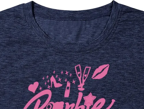 Vista 4 de Camiseta de manga corta para mujer, con estampado de caricaturas, con estampado de caricaturas, color rosa, casual, para fiestas