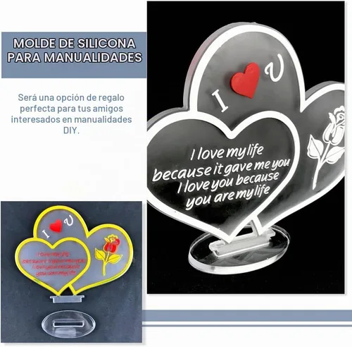 Vista 6 de Molde de silicona con signo de corazón para fundición de resina, manualidades, San Valentín, molde epoxi antiadherente flexible