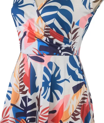 Vista 4 de oxiuly OX233 - Vestido informal, cruzado, con cuello en V, estampado floral, acampanado, por debajo de la rodilla y de verano para mujer