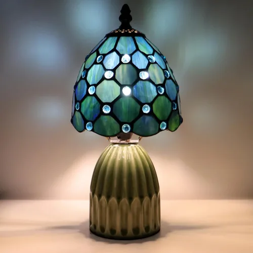 Vista 13 de Tiffany Stained Glass Mushroom Table Lamp 12.5 Inch -Pink Leaf Tiffany Lamp,6X6X12.5 Inch,Small Night Light,Ceramic Base, Mini Accent Light
