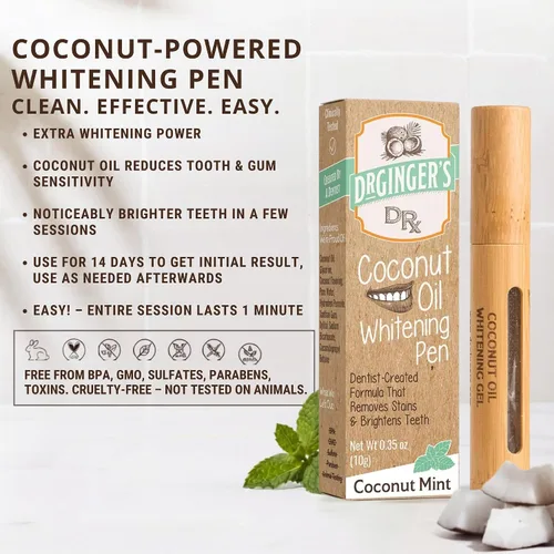 Vista 4 de Dr. Ginger - Bolígrafo blanqueador de aceite de coco con xilitol, menta de coco, 0.35 onzas Coconut Powered Whitening, Coconut Oil, Xylitol