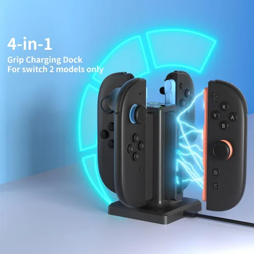 Vista 3 de HEYSTOP Base de carga compatible con Nintendo Switch 2 Joy-Con, estación de acoplamiento de cargador magnético Joycon de 4 puertos, indicador LED