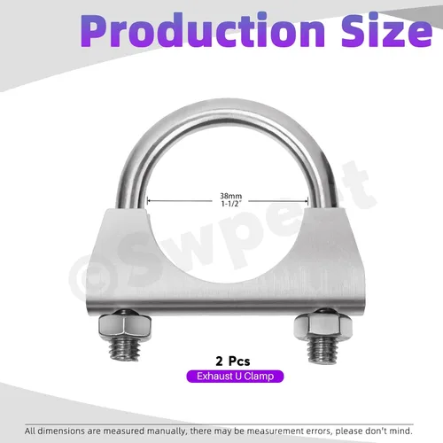 Vista 2 de Swpeet Kit de 2 piezas de abrazadera de escape de 1.5 pulgadas con perno en U, abrazaderas de perno en U de 1-1/2 pulgadas de acero inoxidable