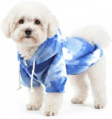Vista 15 de Mklhgty Sudadera con capucha para perro de tie dye, abrigo de invierno para perros pequeños - capucha cálida y ajustable ultrasuave, tela